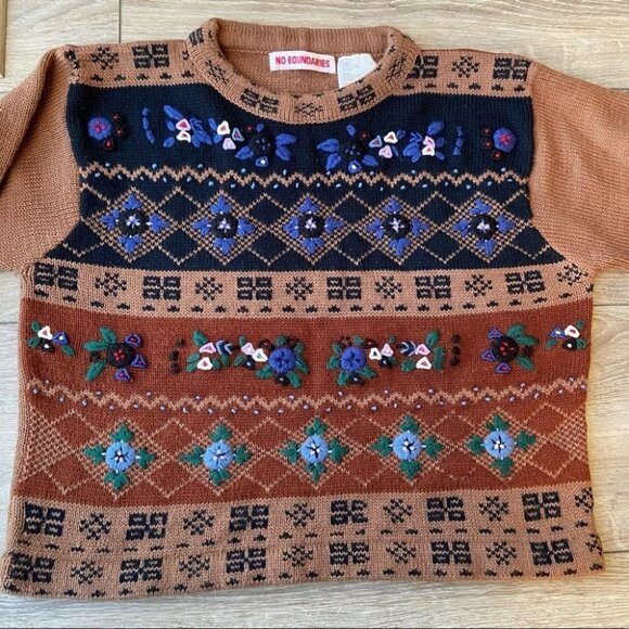 No Boundaries Floral Embroidery  Ugly Sweater - Picture 7 of 15